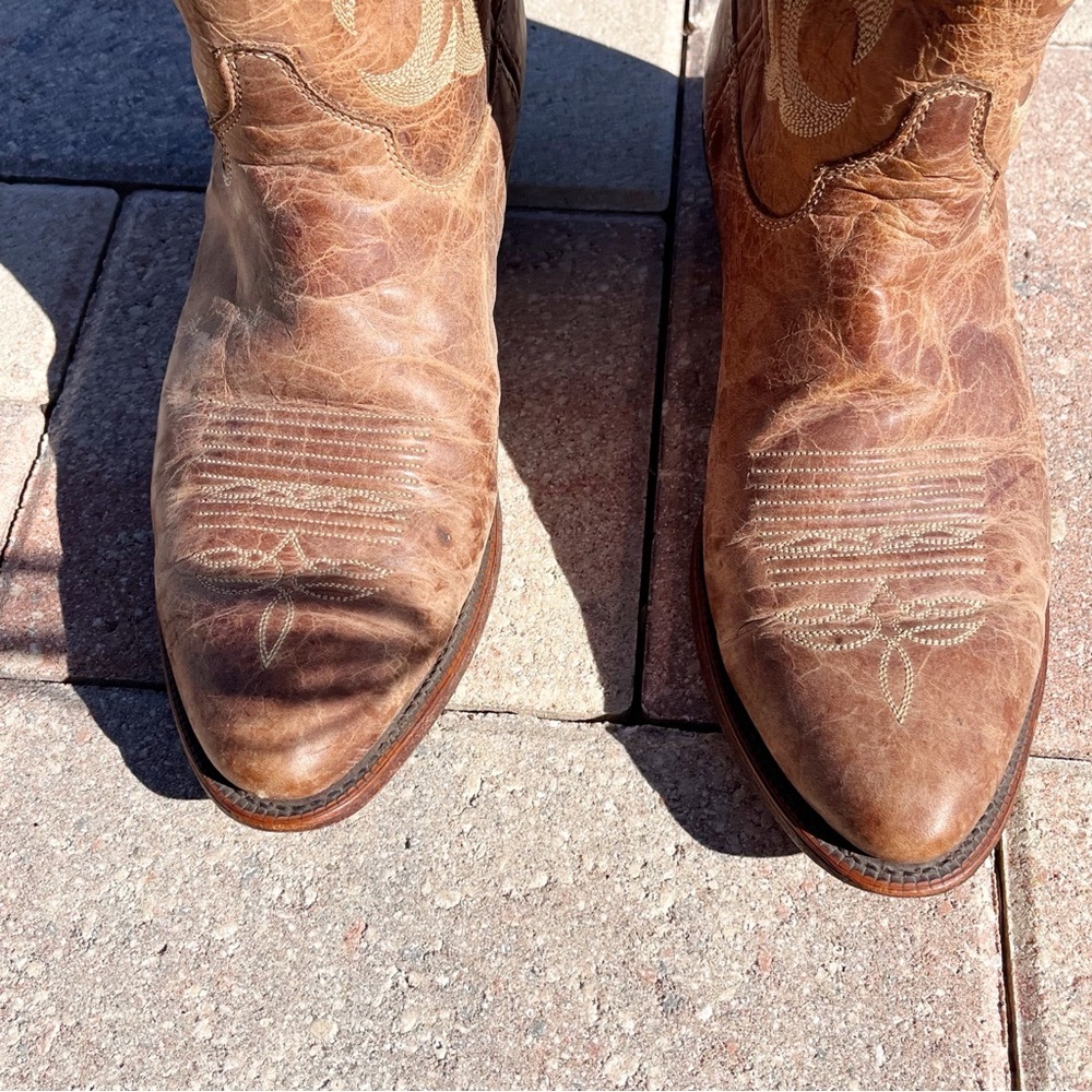 Justin Bent Rail Cowgirl Boots Cognac Tan Leather Mid-Calf Western - Picture 6 of 9